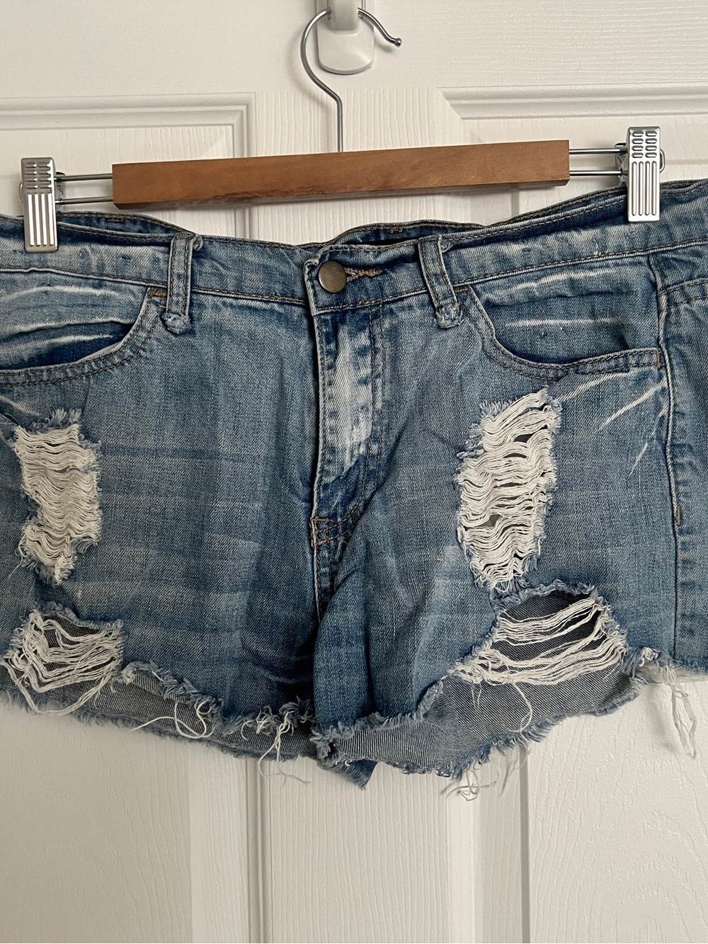 Forever 21 Light Blue Distressed Denim Cutoff Shorts from 2013